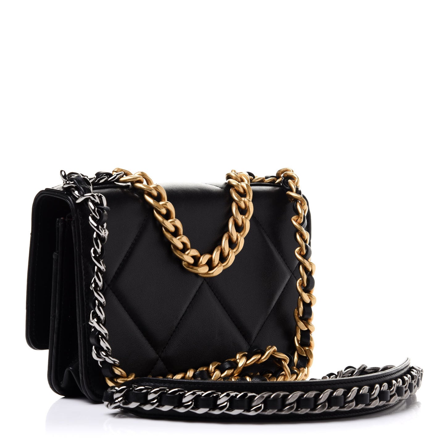 Goatskin Quilted Chanel 19 Wallet On Chain WOC Black
