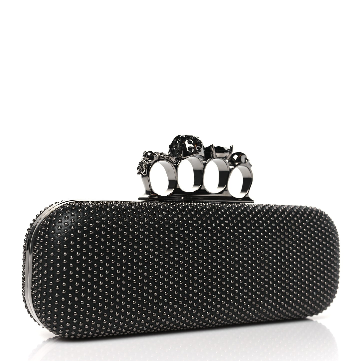 Suede Studded Skull Knuckle Box Clutch Black