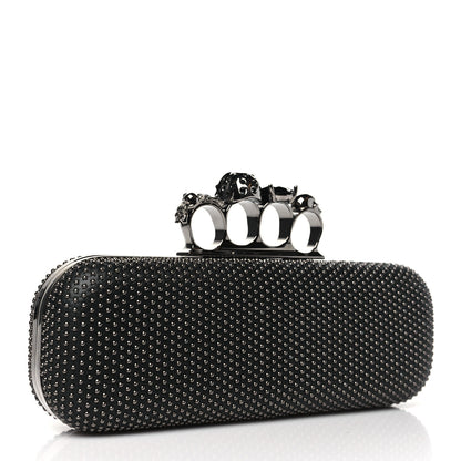 Alexander McQueen Suede Studded Skull Knuckle Box Clutch Black 3 of 11