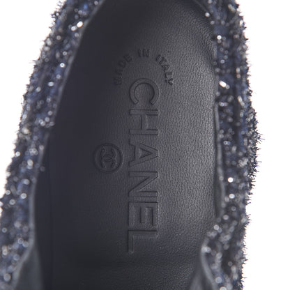Chanel Lurex Tweed Patent Lace Up Sneakers 41 Dark Navy Blue 7 of 9
