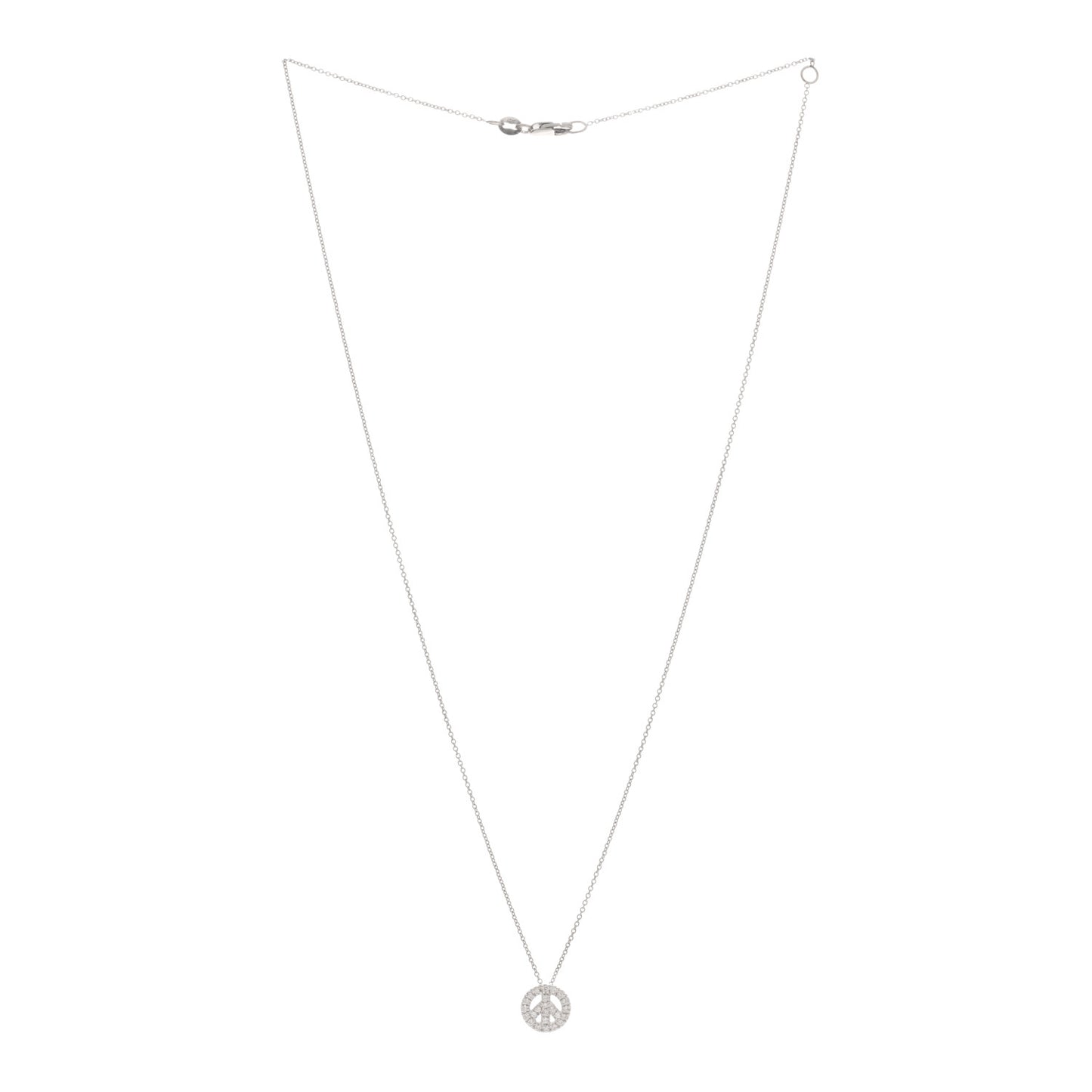 18K White Gold Diamond Tiny Treasures Small Peace Sign Necklace