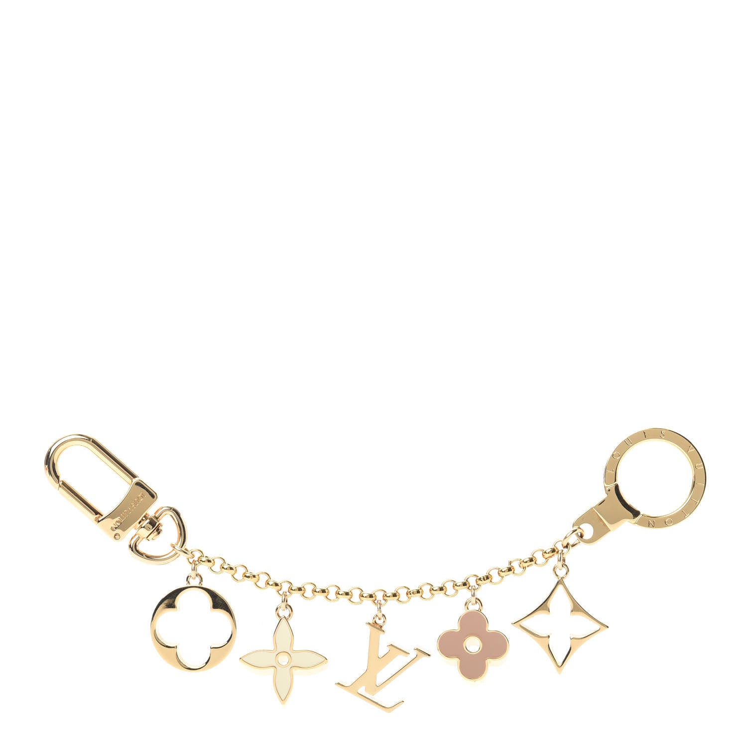 Louis Vuitton Brass Enamel Fleur De Monogram Bag Charm Chain Gold 1 of 5