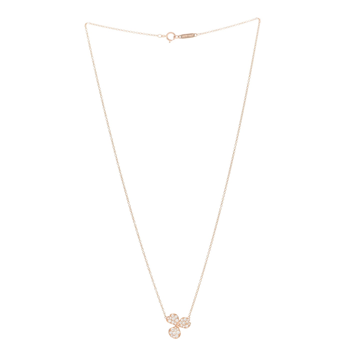 18K Rose Gold Diamond Paper Flowers Pave Pendant Necklace