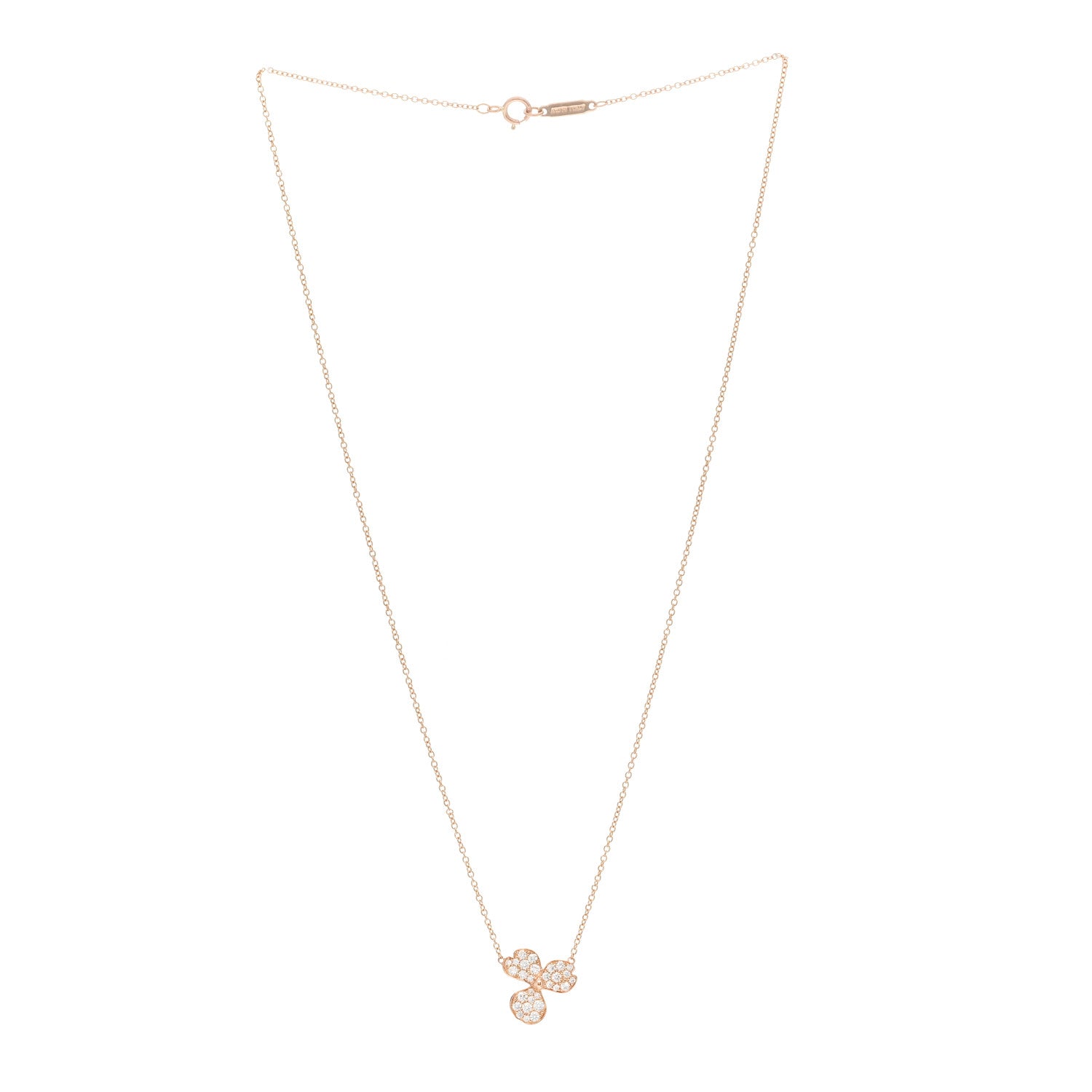 Tiffany 18K Rose Gold Diamond Paper Flowers Pave Pendant Necklace 2 of 4