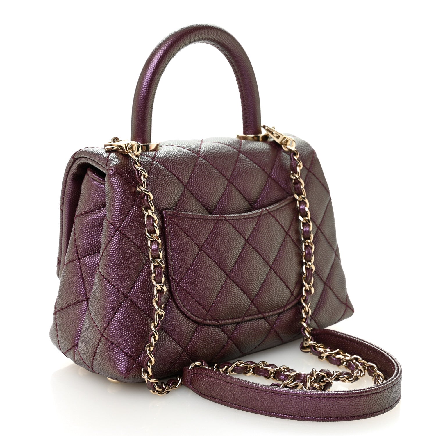 Chanel Iridescent Caviar Quilted Extra Mini Coco Handle Flap Purple 3 of 10