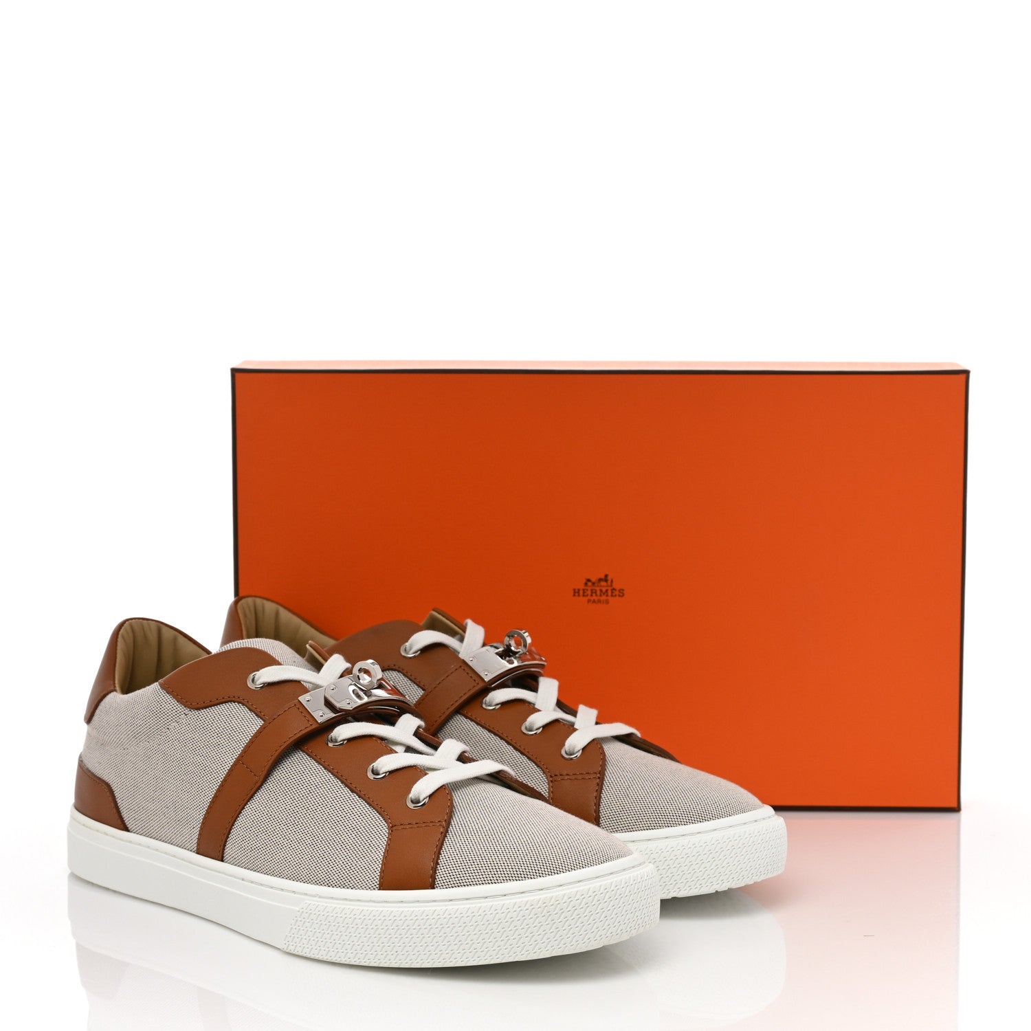 Hermes Calfskin Canvas Day Sneakers 44 Gold White 8 of 8