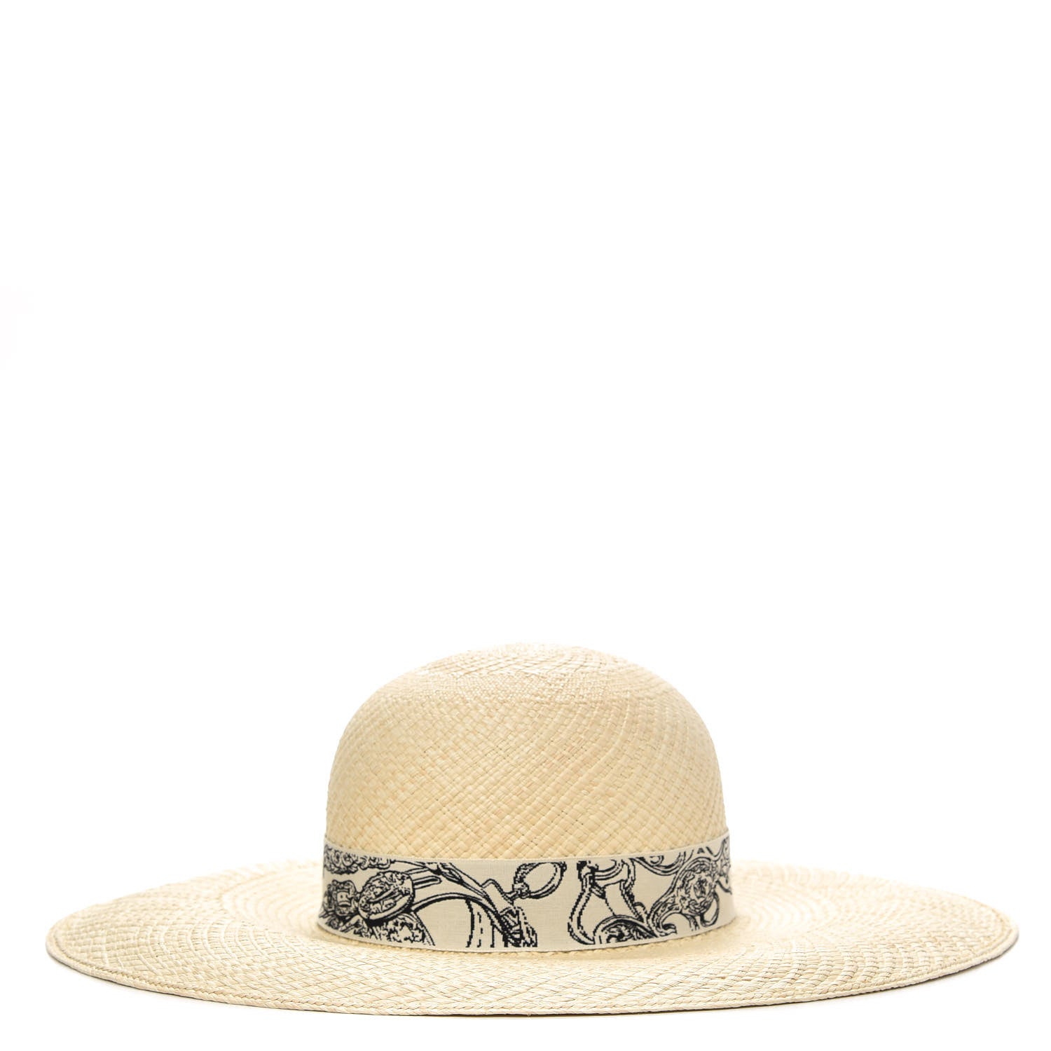Hermes Straw Brides De Gala Panama Hat 57 Naturel Ecru Black 1 of 4