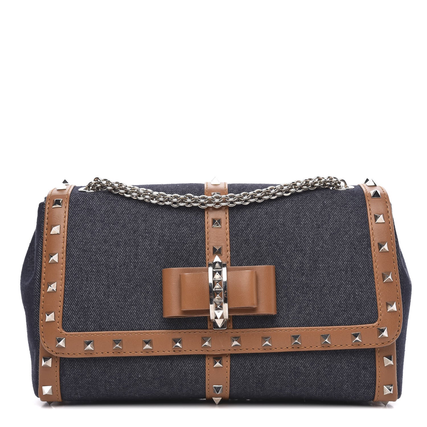 Christian Louboutin Denim Calfskin Spiked Small Sweety Charity Shoulder Bag Blue Cuoio 1 of 9