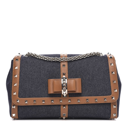 Christian Louboutin Denim Calfskin Spiked Small Sweety Charity Shoulder Bag Blue Cuoio 1 of 9