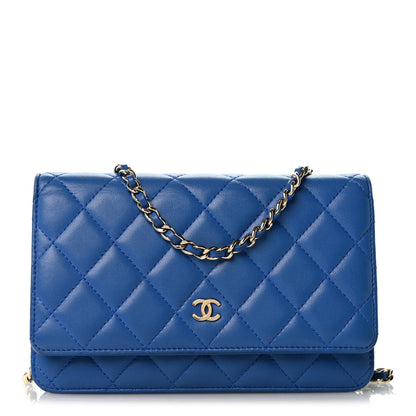 Chanel Lambskin Quilted Wallet On Chain WOC Blue 1 of 14