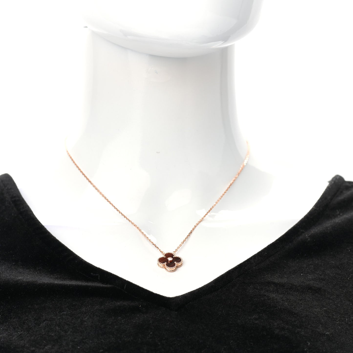 18K Rose Gold Diamond Bulls Eye Vintage Alhambra Pendant Necklace