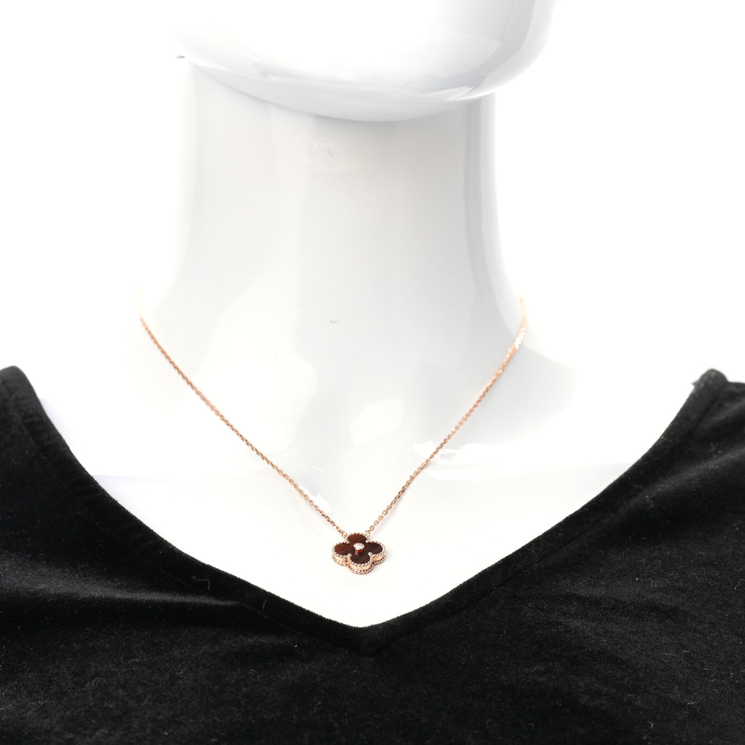 Van Cleef & Arpels 18K Rose Gold Diamond Bulls Eye Vintage Alhambra Pendant Necklace 2 of 6