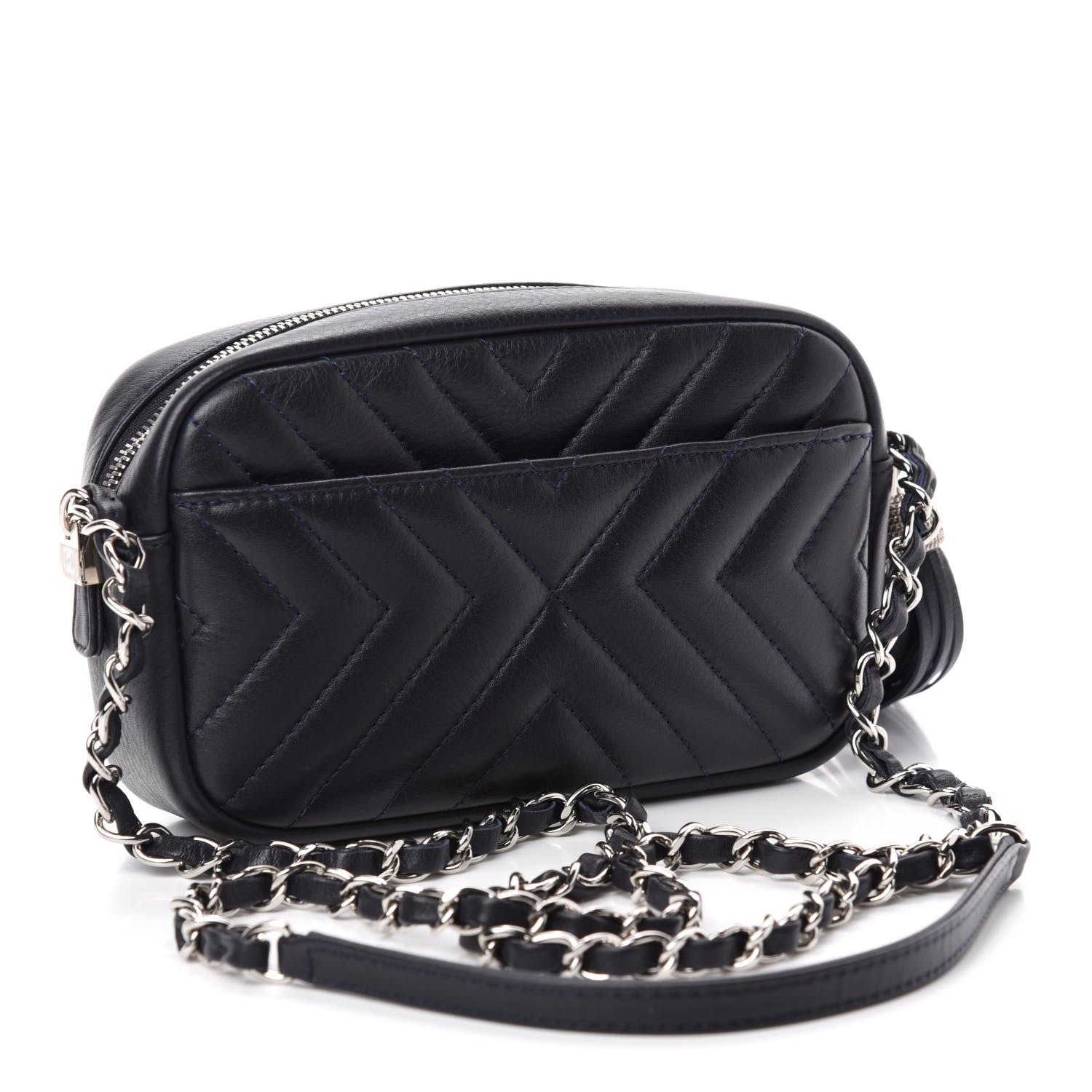 Chanel Calfskin Diagonal Chevron Quilted Tassel Camera Case Black 3 of 11