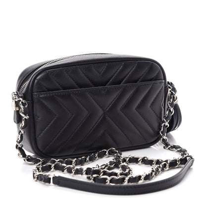 Chanel Calfskin Diagonal Chevron Quilted Tassel Camera Case Black 3 of 11
