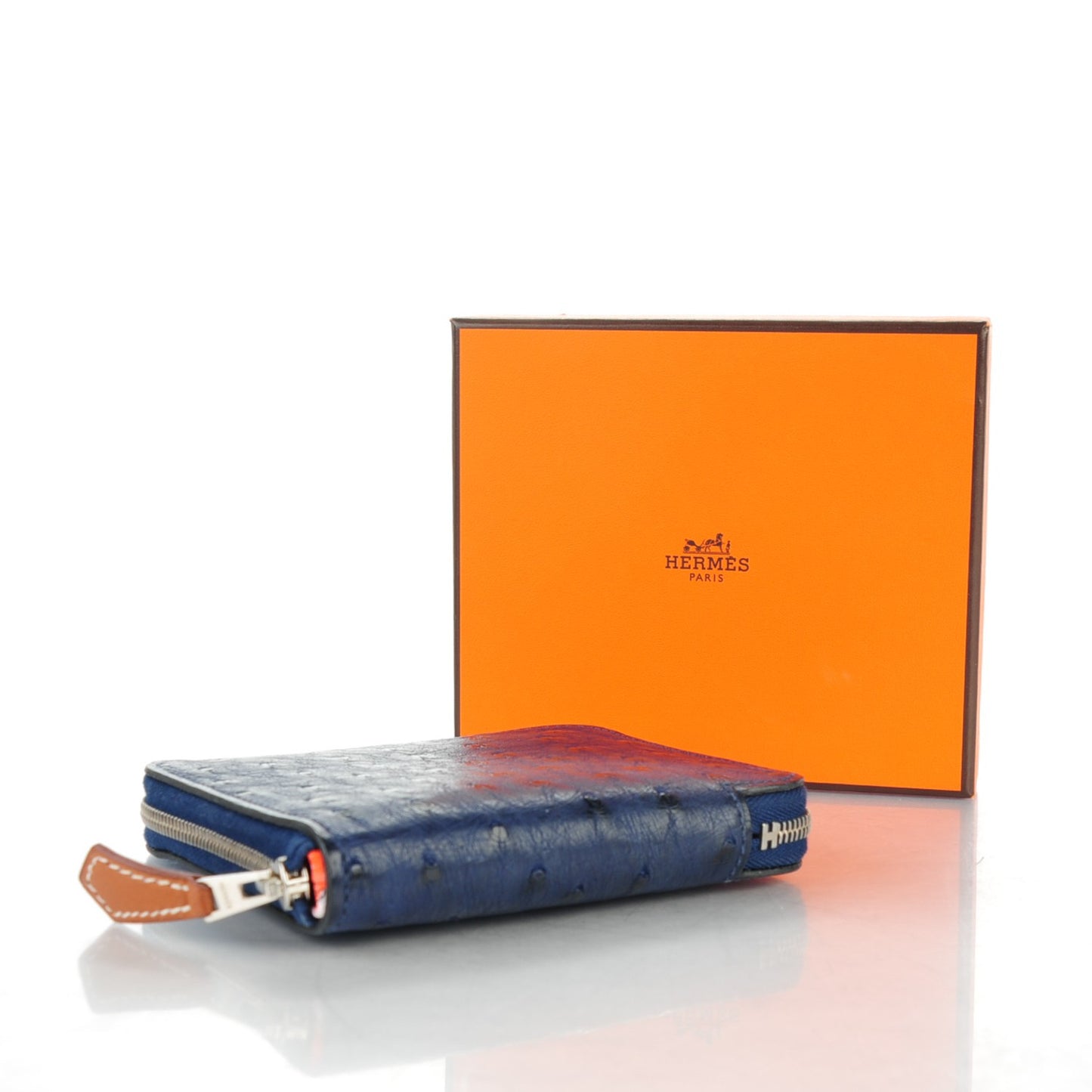 Ostrich Silk'in Compact Wallet Bleu Saphir