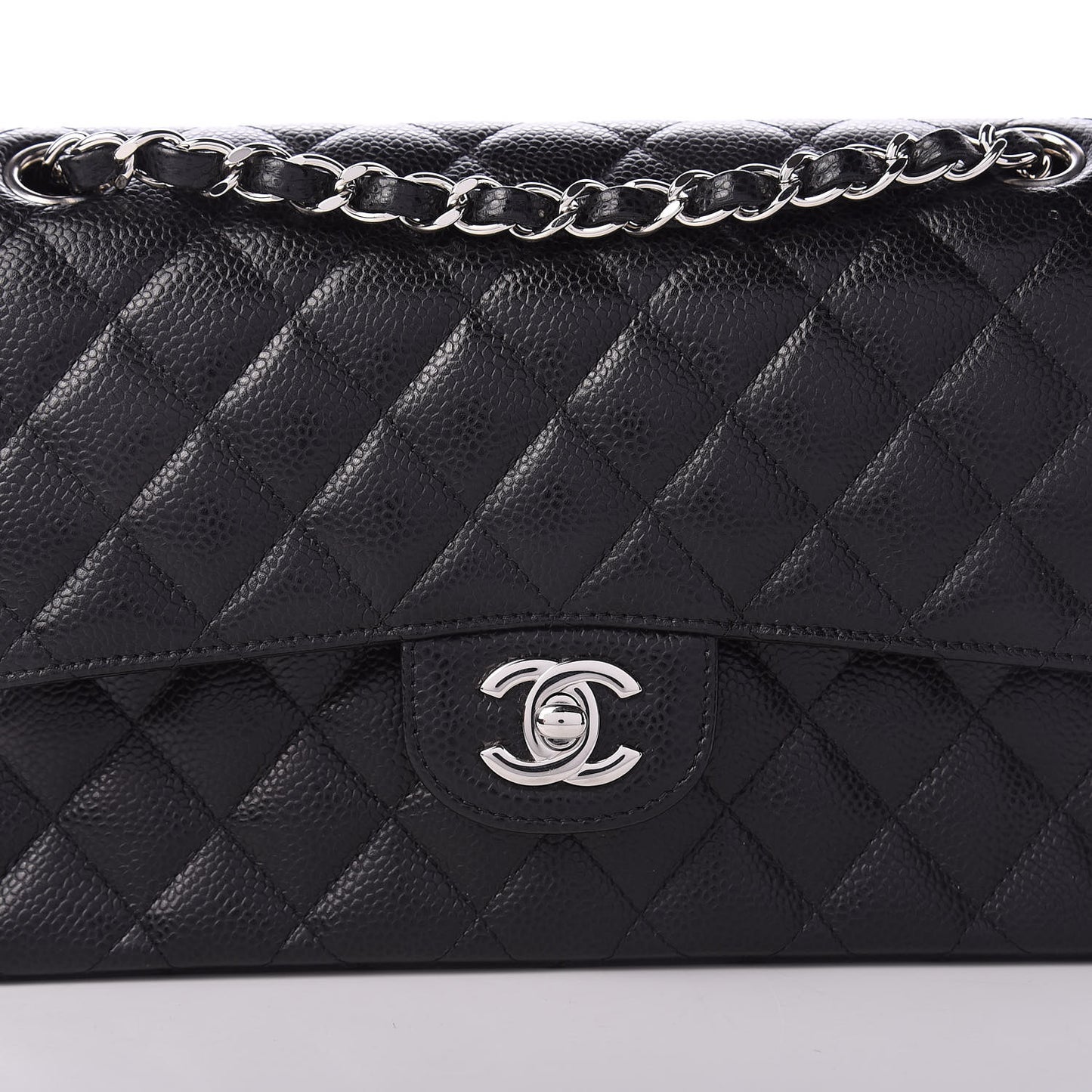 Caviar Quilted Medium Double Flap Black