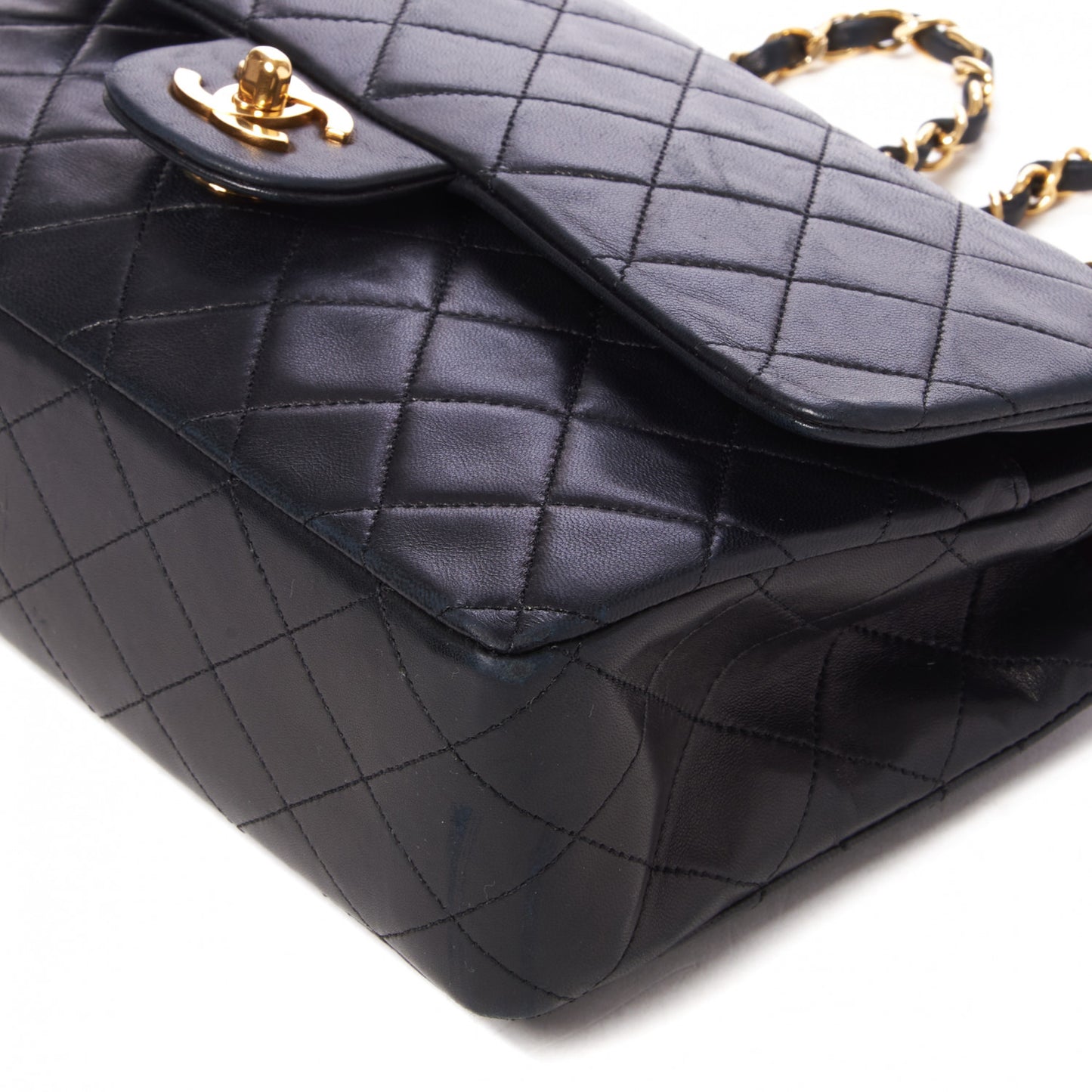 Lambskin Quilted Medium Double Flap Black