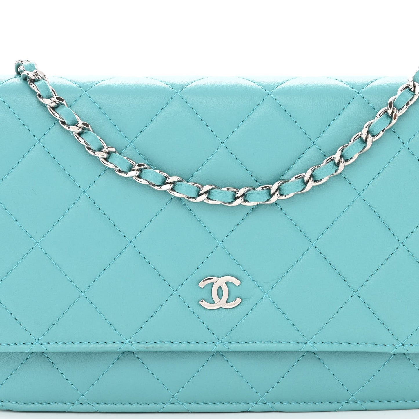 Lambskin Quilted Wallet On Chain WOC Turquoise