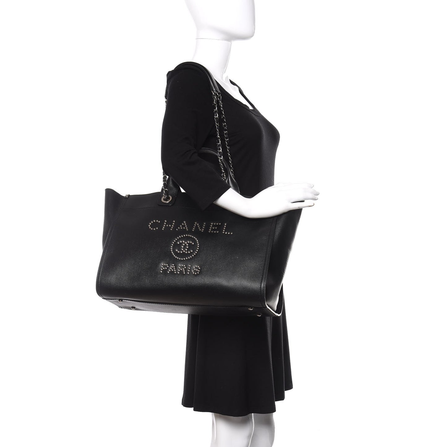 Caviar Medium Studded Deauville Tote Black