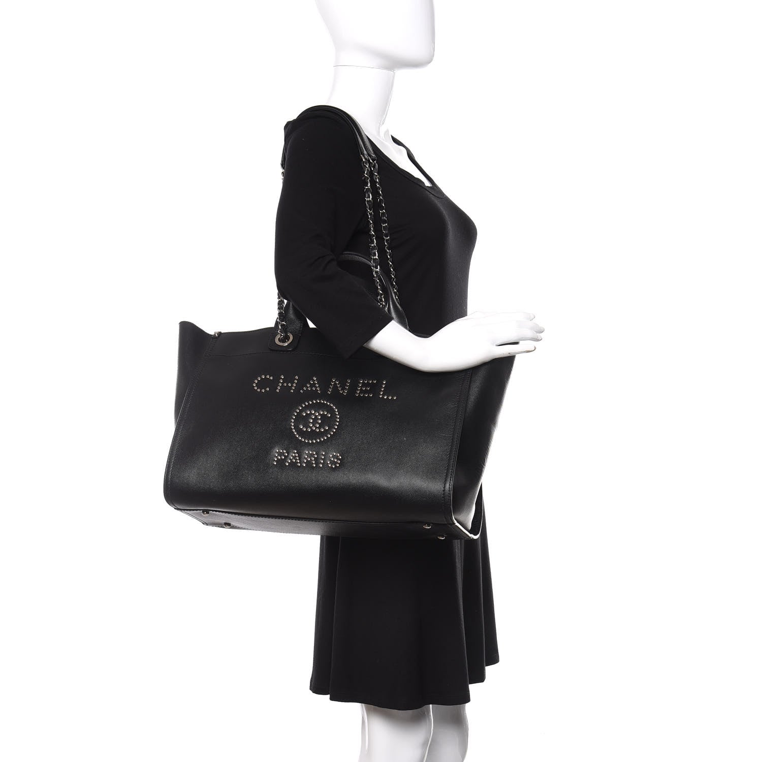 Chanel Caviar Medium Studded Deauville Tote Black 2 of 10