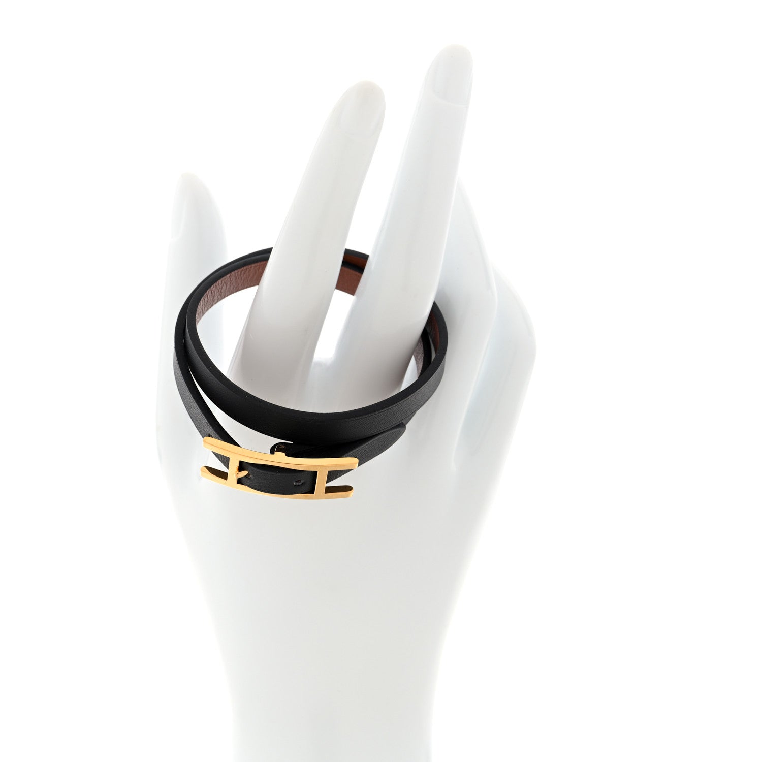 Hermes Chamonix Hapi 3MM Double Tour Wrap Bracelet T2 Black Fauve 2 of 5
