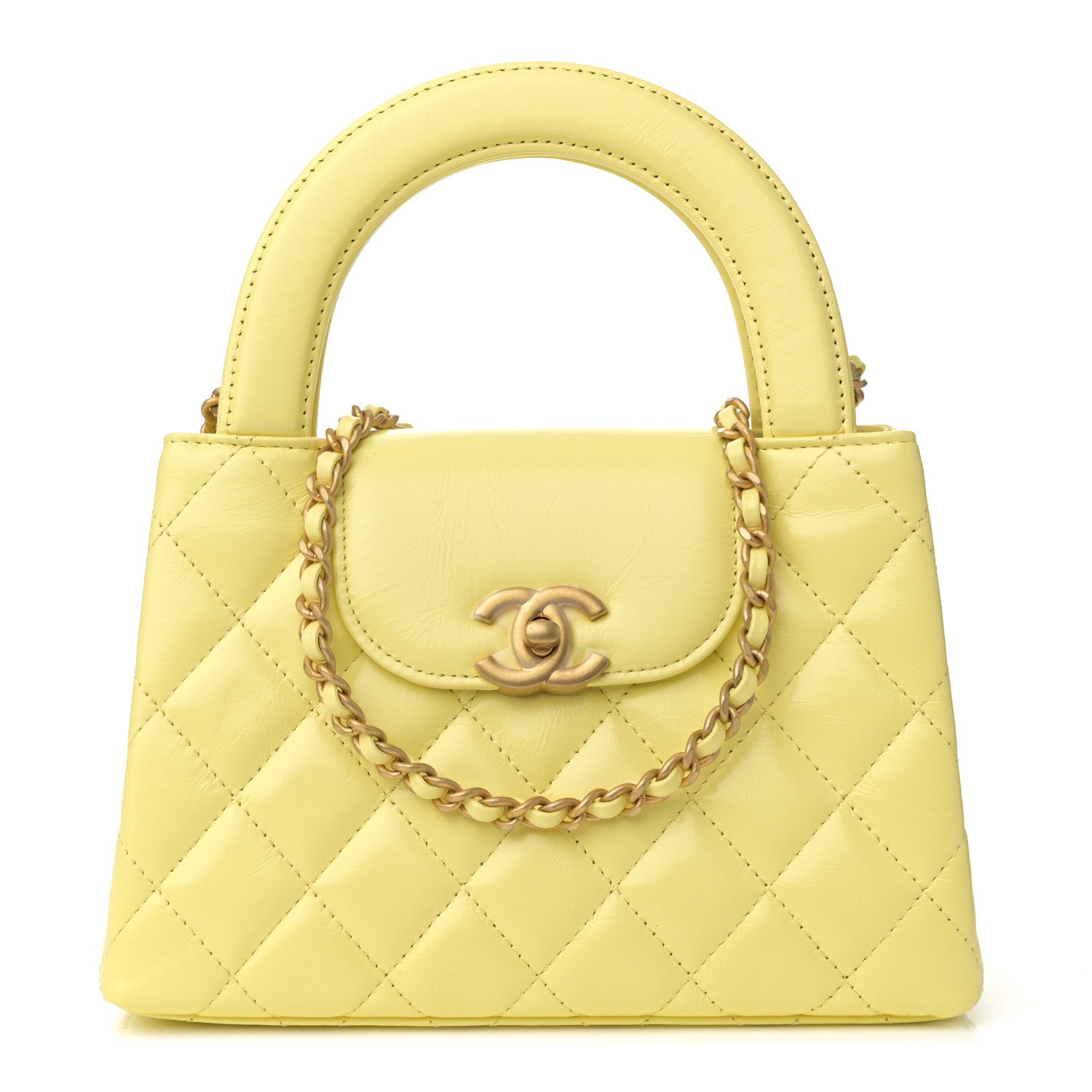 Chanel Shiny Aged Calfskin Quilted Nano Kelly Shopper Light Yellow 1 of 13