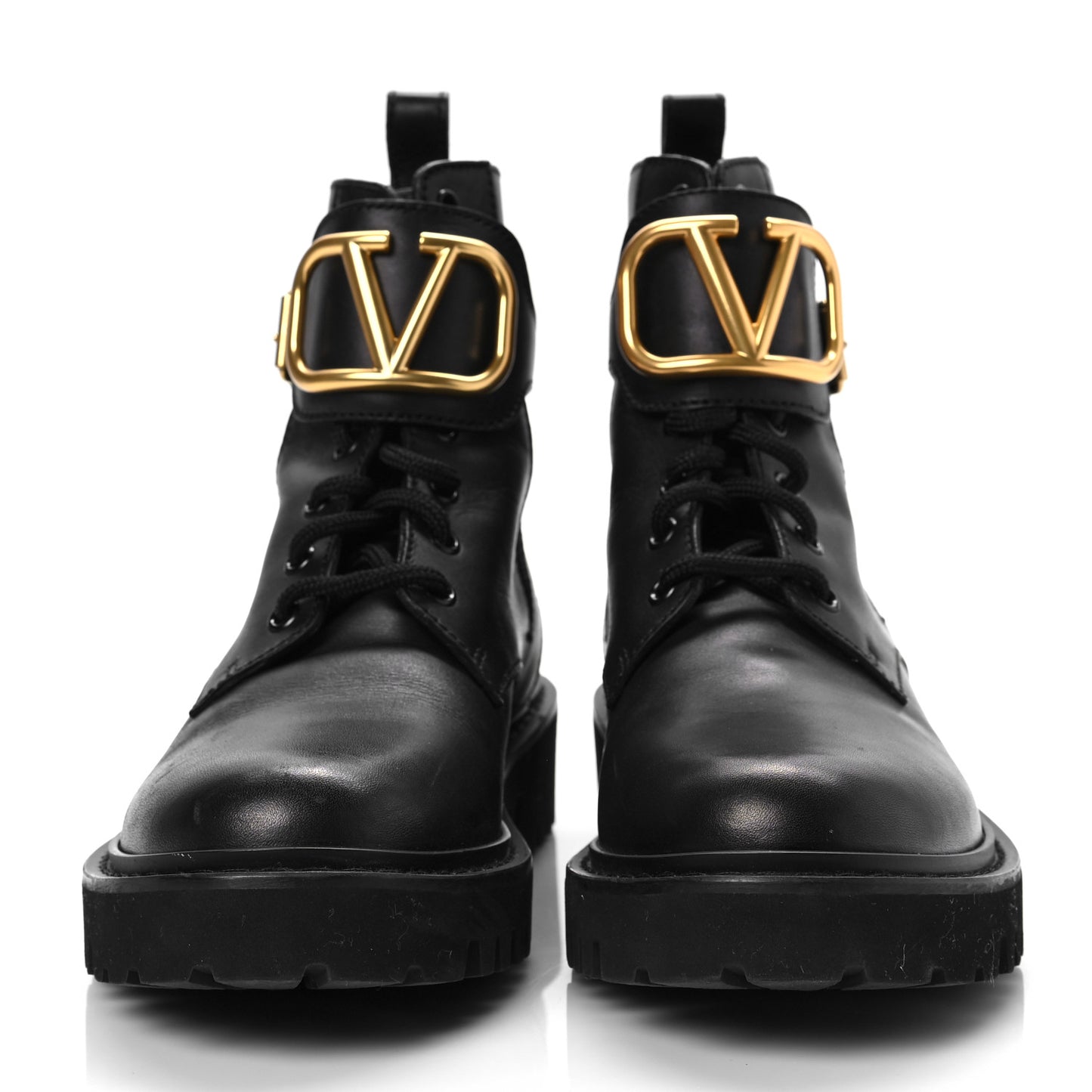 Calfskin Womens VLOGO 35mm Combat Boots 37.5 Black