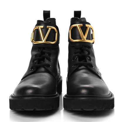 Valentino Garavani Calfskin Womens VLOGO 35mm Combat Boots 37.5 Black 4 of 12