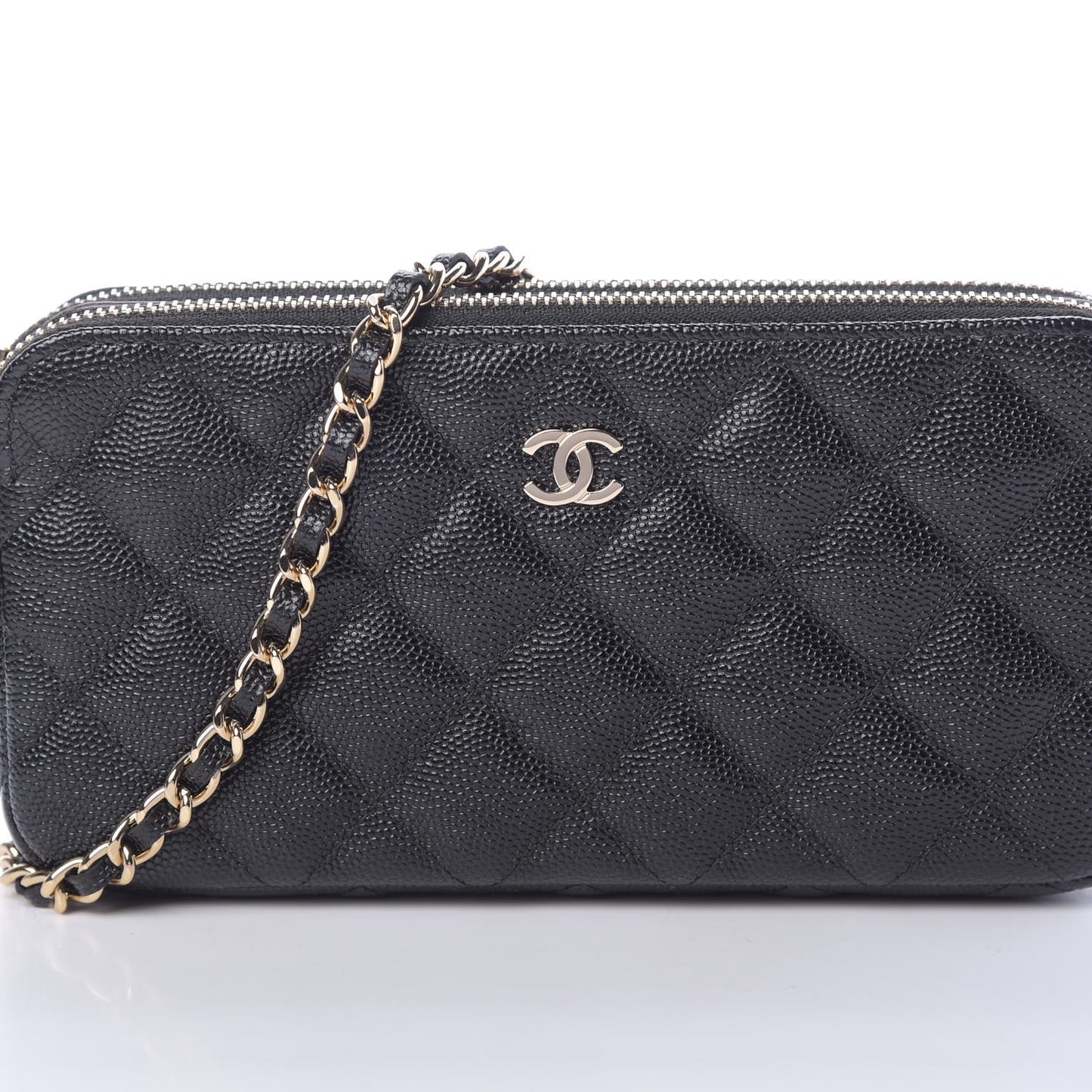 Caviar Quilted Small Clutch With Chain Black