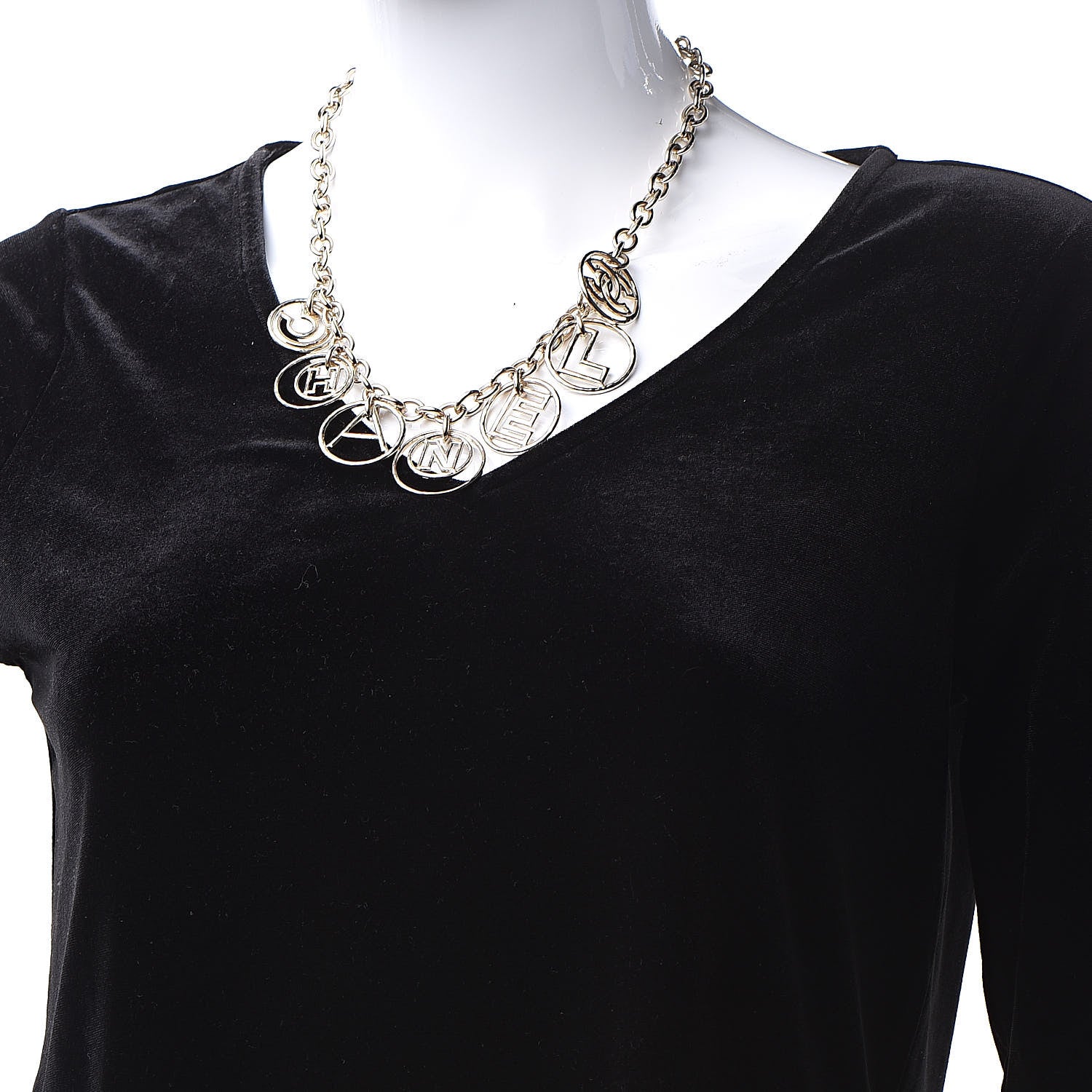 Chanel Metal Hoop Cuba Logo Necklace Gold 2 of 5