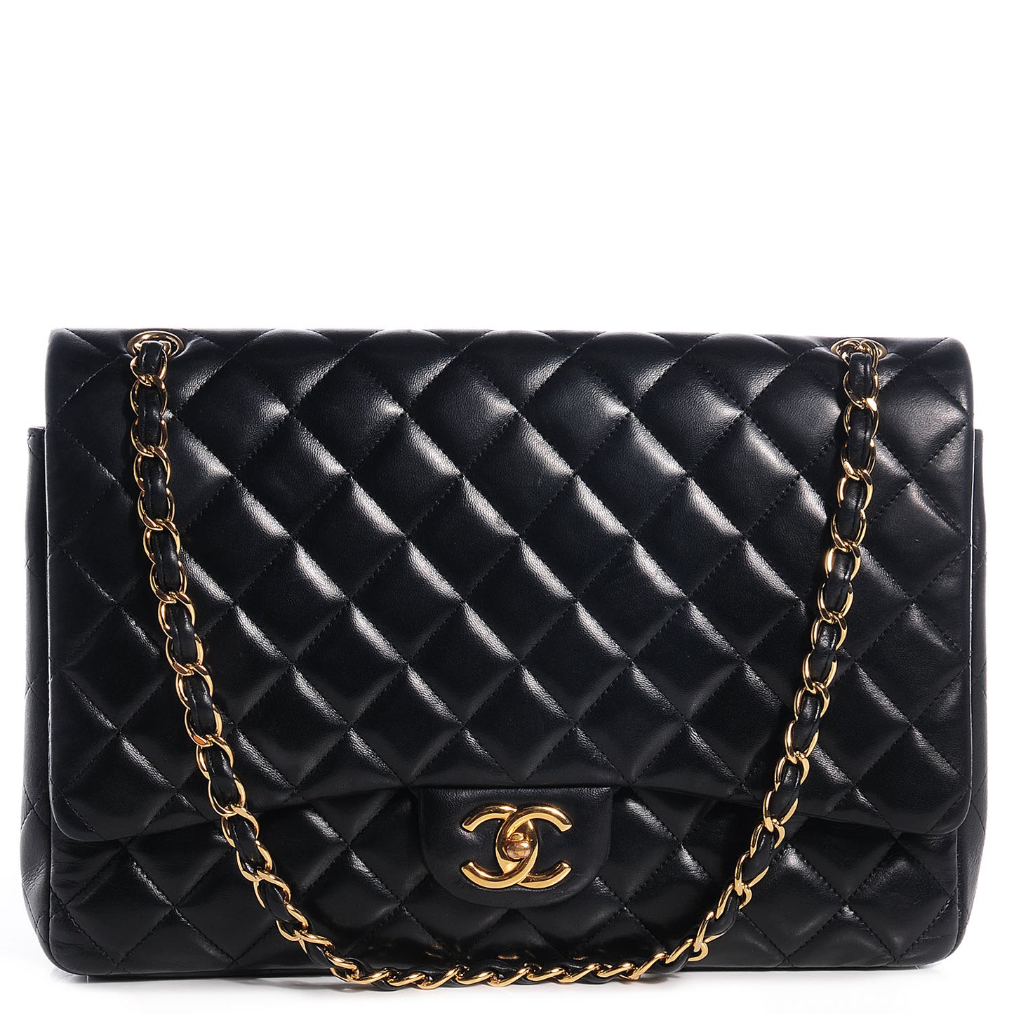 Lambskin Quilted Maxi Double Flap Black