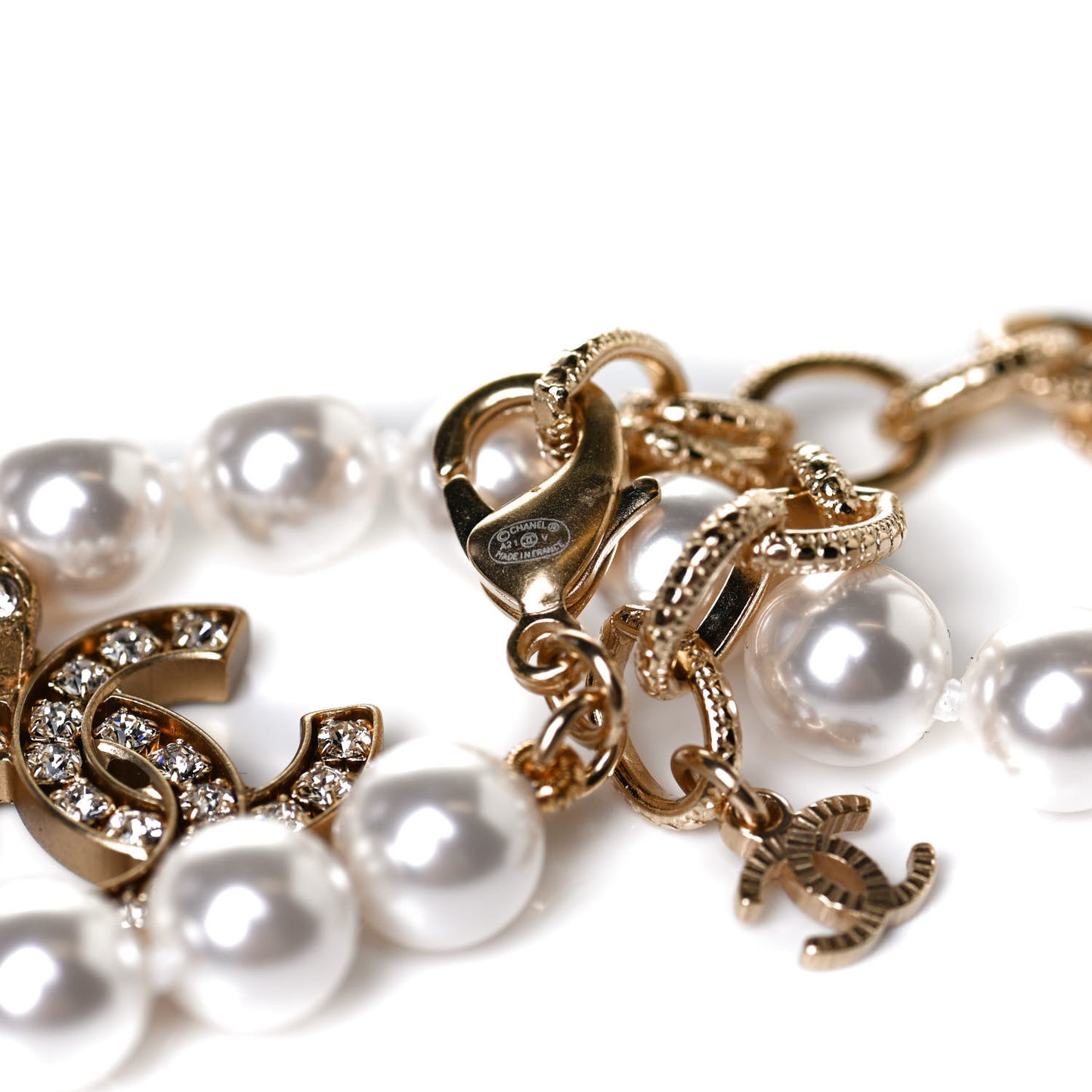 Pearl Crystal CC Short Necklace Gold