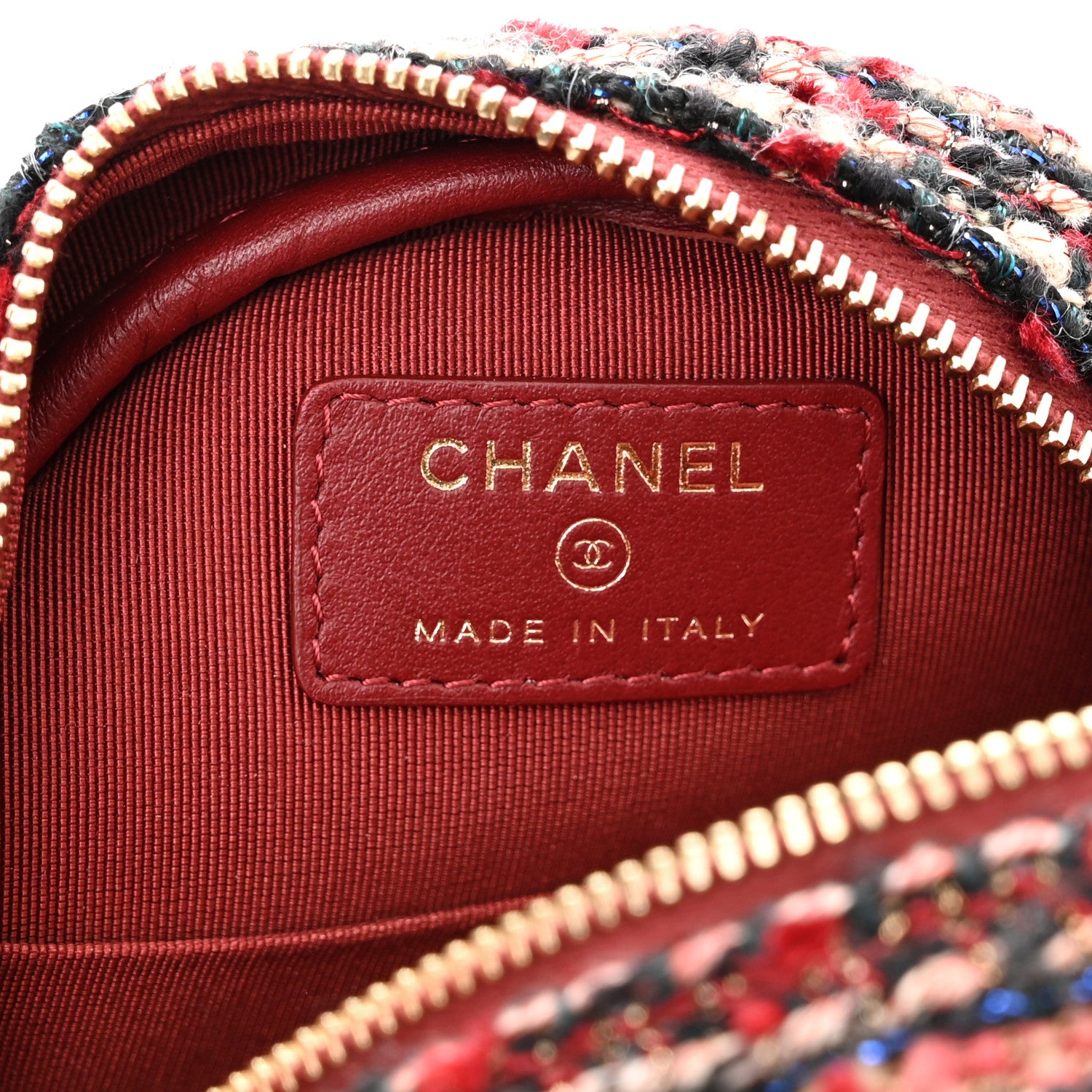 Chanel Tweed Quilted Round Clutch With Chain Red 6 of 11
