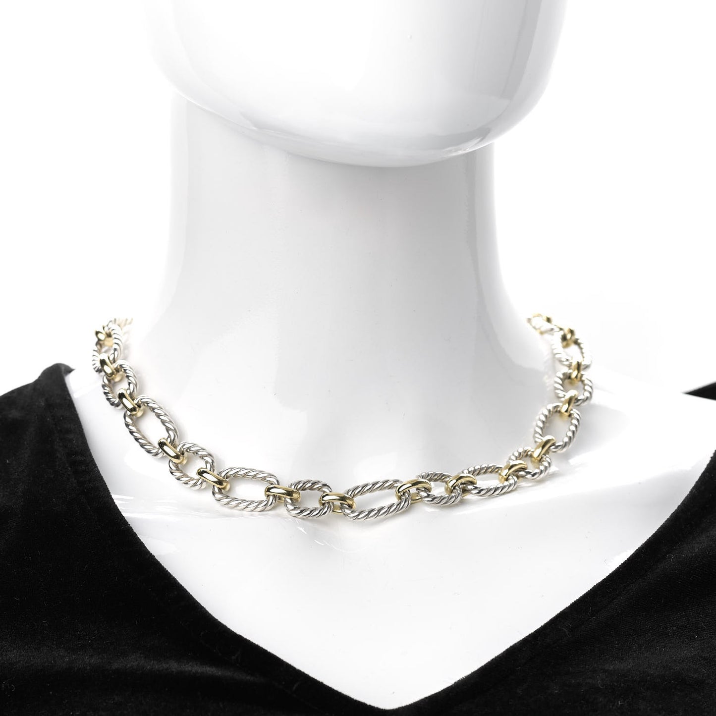 Sterling Silver 18K Yellow Gold Blue Sapphire 12mm Cushion Link Necklace