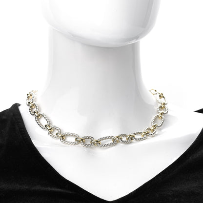 David Yurman Sterling Silver 18K Yellow Gold Blue Sapphire 12mm Cushion Link Necklace 2 of 4