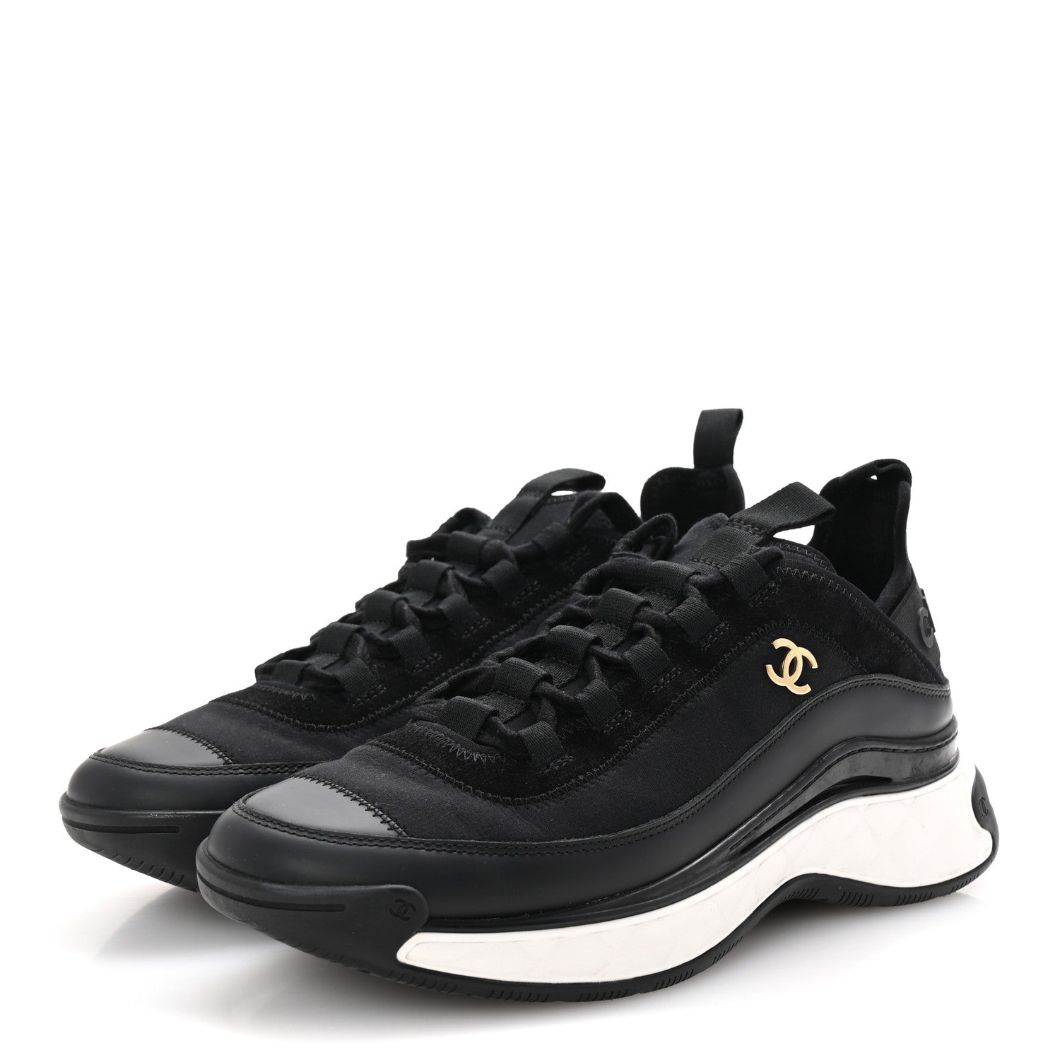 Chanel Velvet Calfskin Mixed Fibers CC Sneakers 38.5 Black 4 of 10