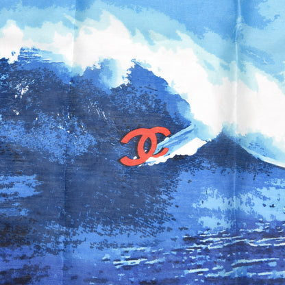 Chanel Silk Cotton Surf Square Scarf Blue 3 of 6