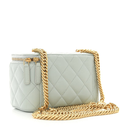 Chanel Lambskin Enamel Quilted Logo Small Vanity Case With Chain Light Grey 3 of 11