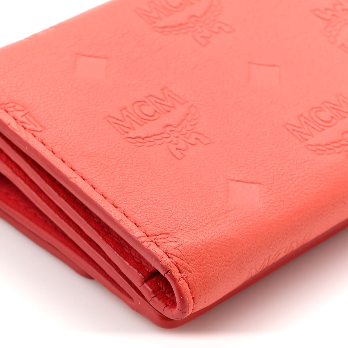 Calfskin Ottomar Monogram Tri-Fold Wallet Hot Coral