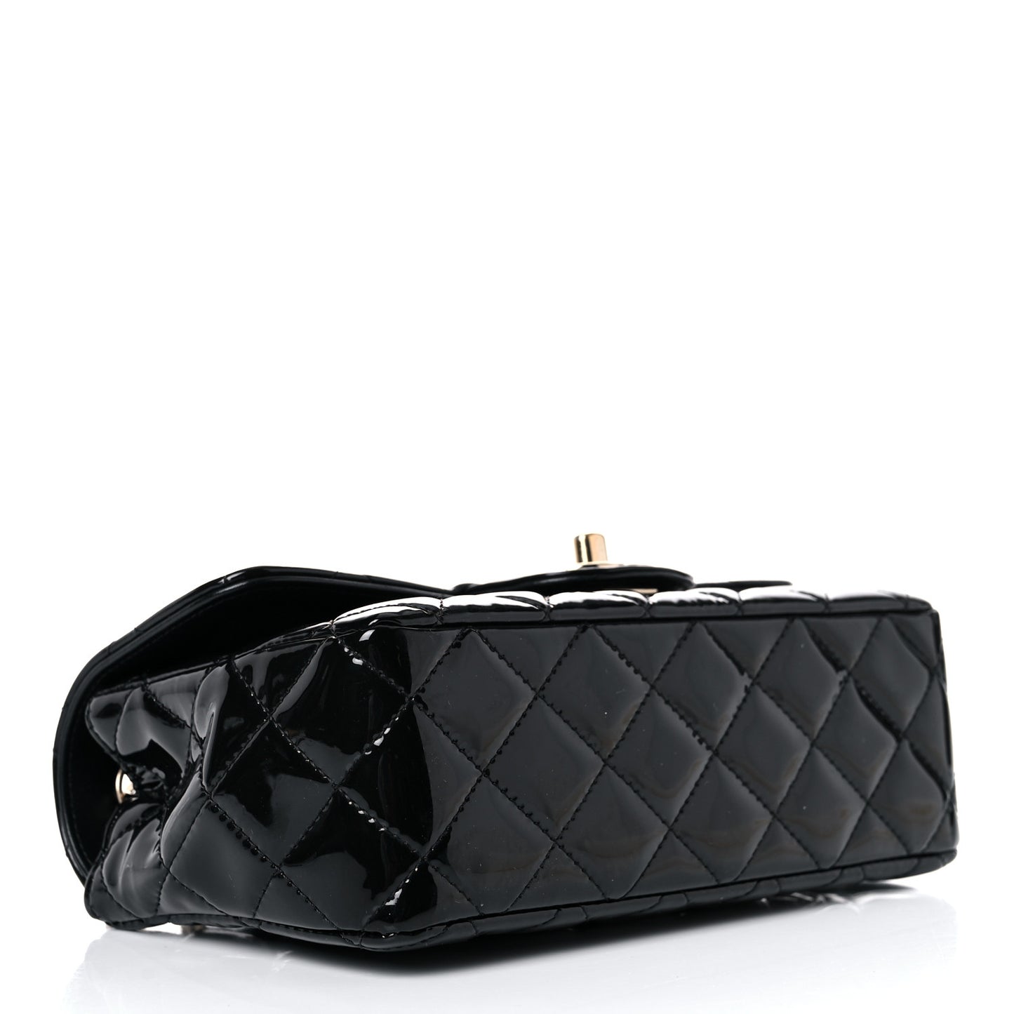 Patent Calfskin Quilted Mini Rectangular Flap Black