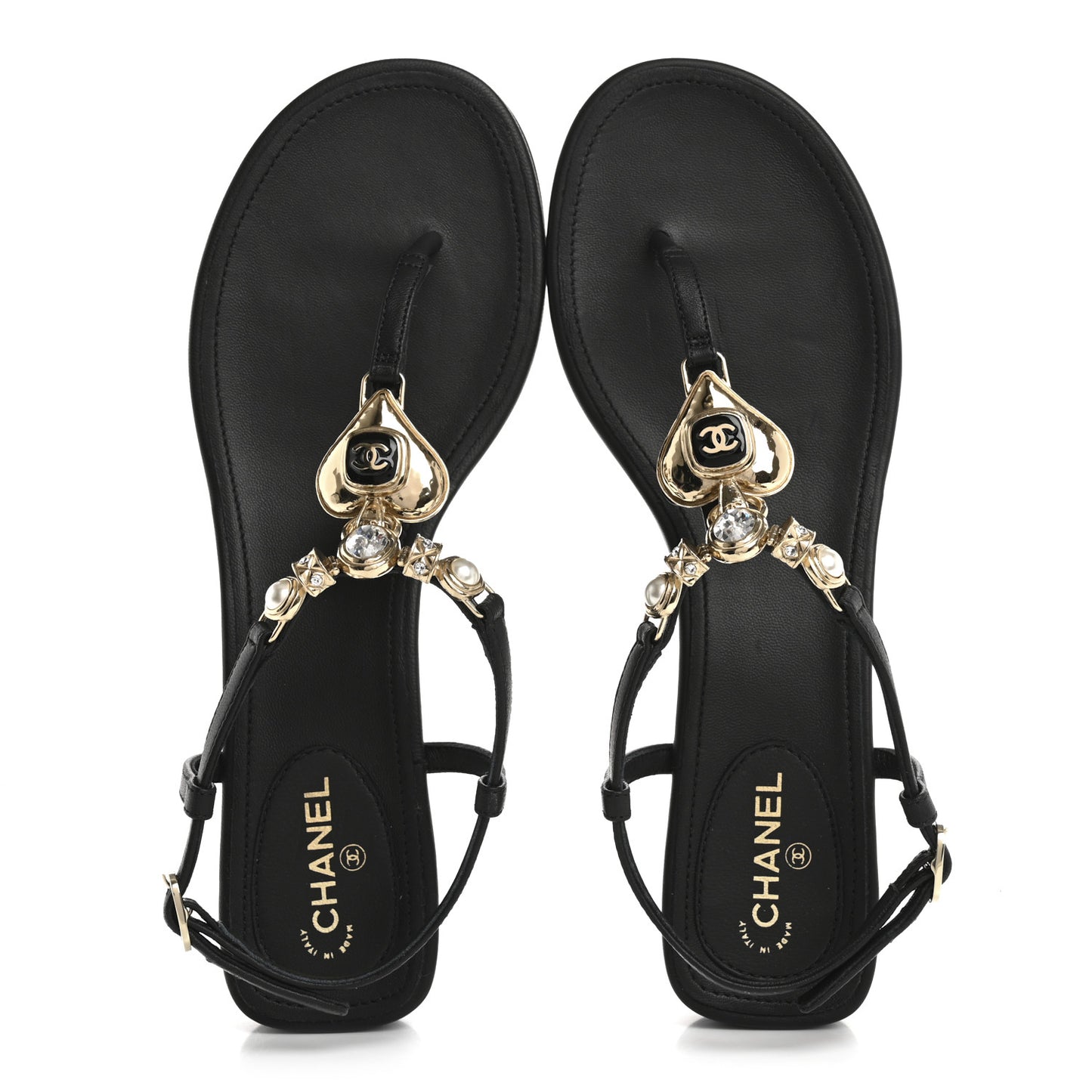 Lambskin Metal Heart Thong Sandals 39 Black