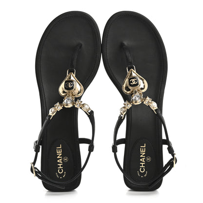 Chanel Lambskin Metal Heart Thong Sandals 39 Black 2 of 9