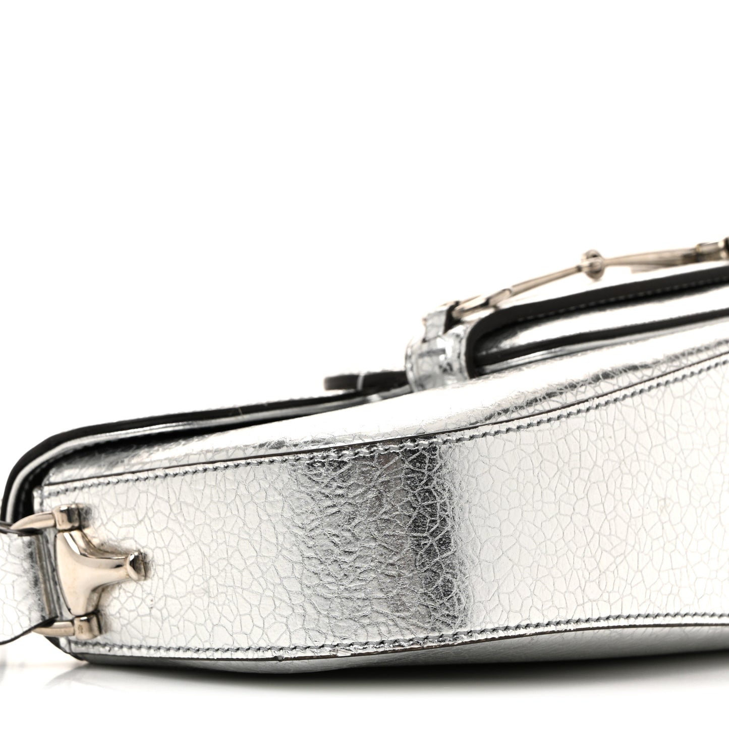 Metallic Demetra Small Horsebit 1955 Asymmetric Shoulder Bag Silver
