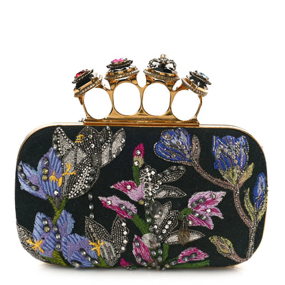 Alexander McQueen Suede Stone Eagle Embroidered Knuckle Box Clutch Black 1 of 9