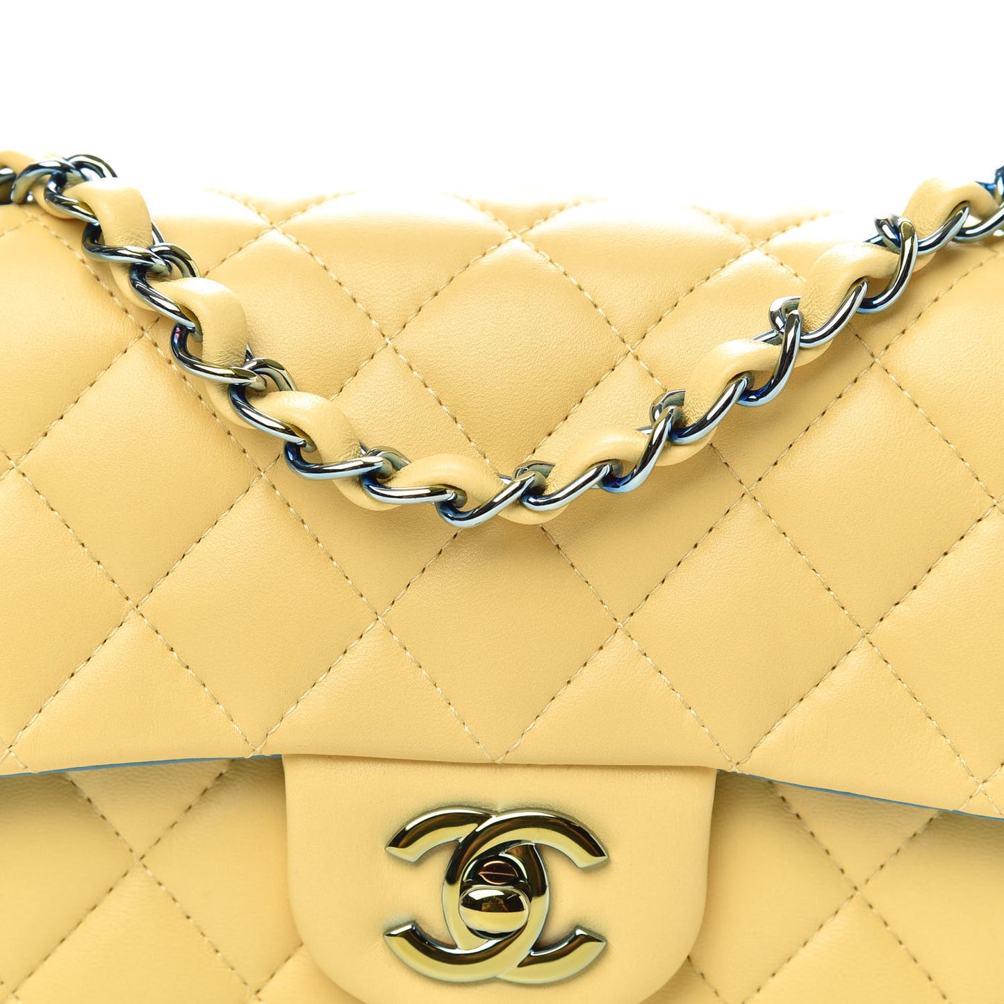 Lambskin Quilted Mini Rectangular Flap Yellow Blue