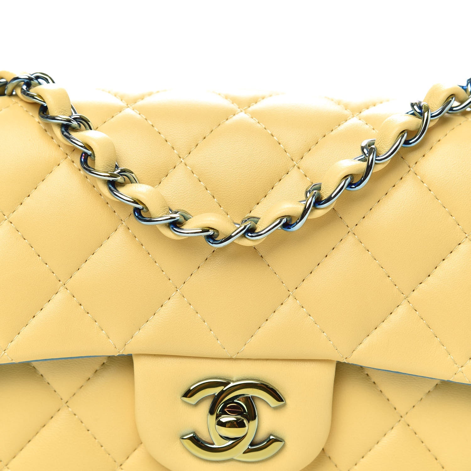 Chanel Lambskin Quilted Mini Rectangular Flap Yellow Blue 8 of 12