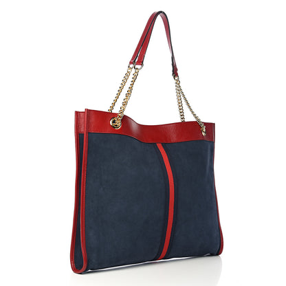 Gucci Suede Calfskin Large Rajah Chain Tote New Blue Romantic Cherry 2 of 9