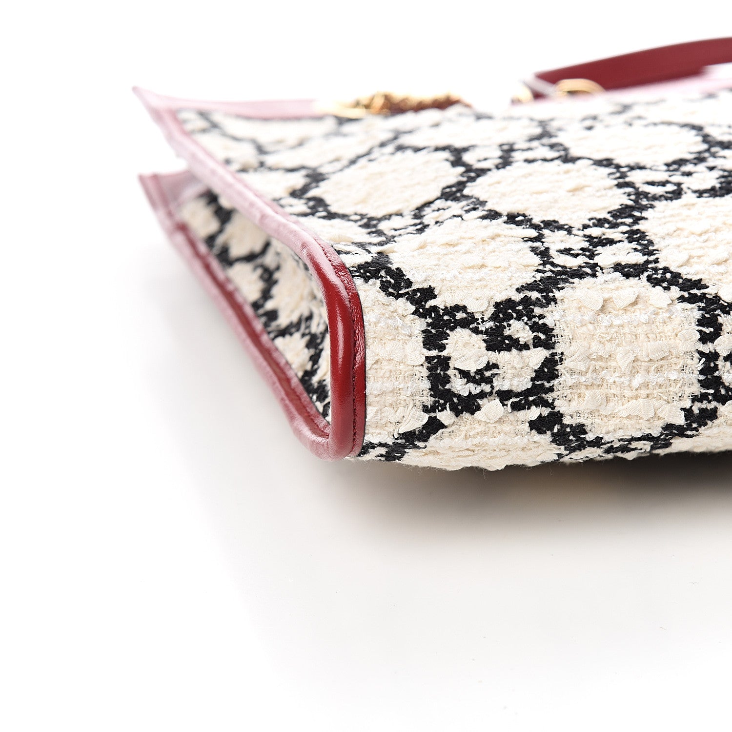 Gucci Tweed GG Monogram Large Rajah Chain Tote White Black Romantic Cherry 8 of 10