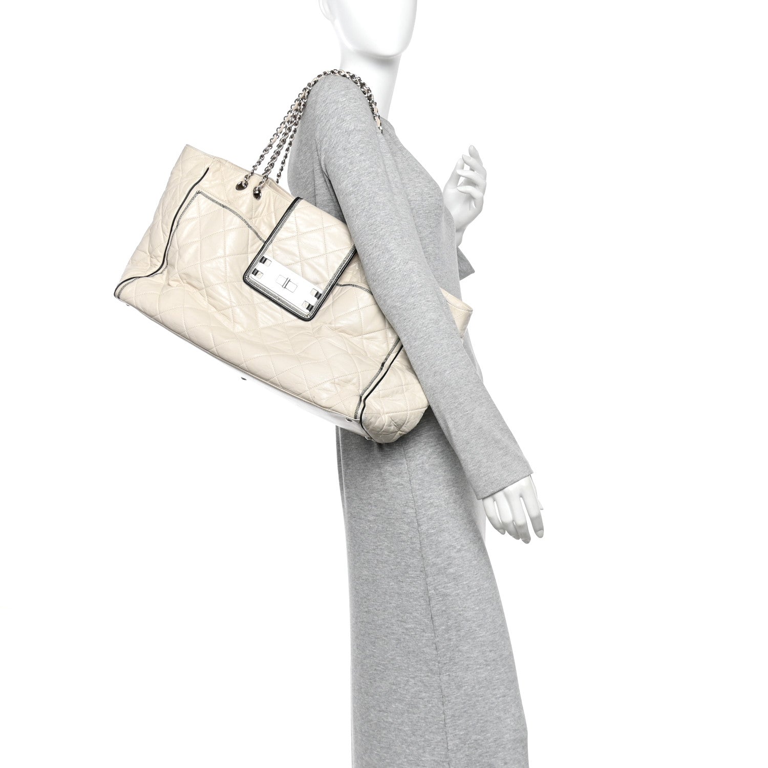Chanel Glazed Lambskin Quilted North South XL Tote White 2 of 11
