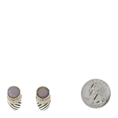 David Yurman Sterling Silver 18K Yellow Gold Diamond Chalcedony Capri Shrimp Cable Earrings 2 of 4